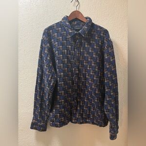 PacSun Navy and Tan Plaid Shirt